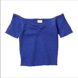 Abound Blue Smocked Off The Shoulder Gathered Crop Top Size XXL NWT